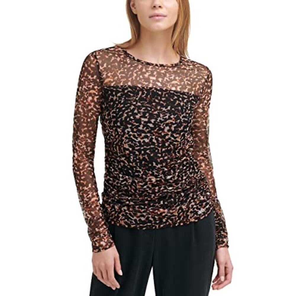 NWT DKNY Mesh Leopard Print Top With Black Lining Size XS